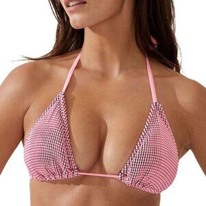 Cotton On Women's Textured Slider Triangle Bikini Top - Neon Crush/Black Crinkle